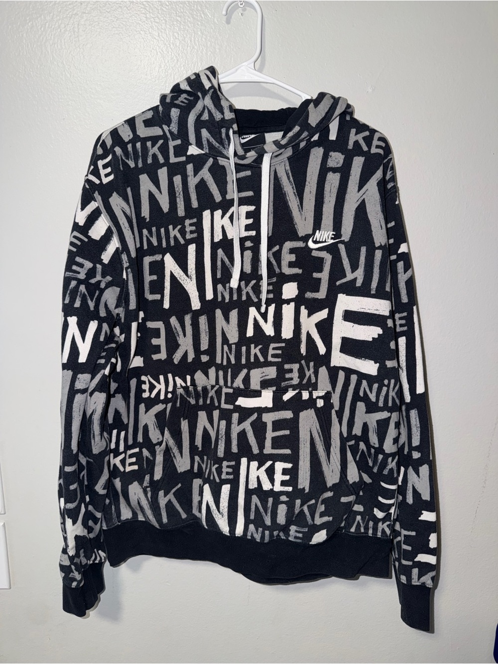 Nike Black and White All-Over Logo Crewneck Hoodie